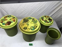 70’s Avocado Green Mushroom Plastic Canister Set