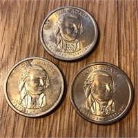 (3) John Adams $1 One Dollar Presidential Coins