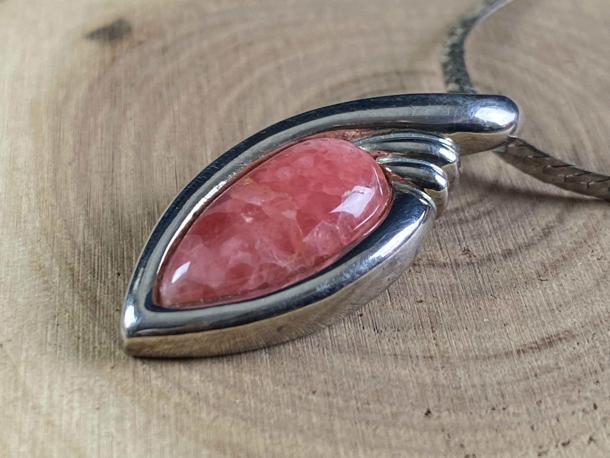 Vintage Sterling Necklace & Pink Stone Pendant