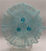 Vintage Opalescent Blue Footed Bowl