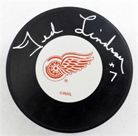TED LINDSAY AUTOGRAPH NHL RED WING PUCK