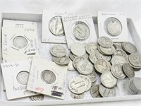 Silver Barber Head lot, 52 quarters, 10 dimes