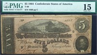 Graded 1864 CSA $5 note