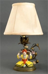 Porcelain and Gilt Metal Snake Charmer Table Lamp