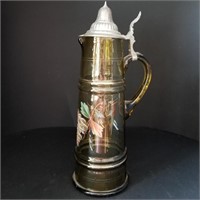 VICTORIAN GLASS CARAFE WITH METAL HANDLE & LID