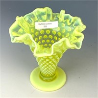 Fenton Vaseline Opal Hobnail Ruffled Vase