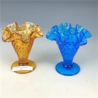Fenton Blue & Amber Hobnail Vase Lot