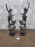 2 Vintage Bronze Sculptures with Elks