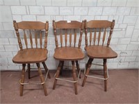 3 Solid wood bar stools in good condition