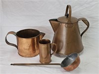 Group Copper Pitchers, Cup, & Ladle