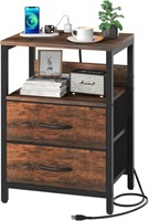 Yoobure Nightstand  USB & Outlets  Vintage Brown