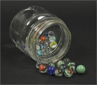 2 Half Pint Ball Jars & 1 Kerr Jar with Marbles