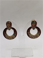 CLOISONNE FLORAL PIERCED EARRINGS