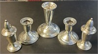 Weighted Sterling Silver Candlesticks & Shakers