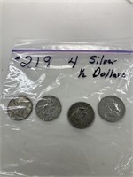 4 Silver 1/2 Dollars