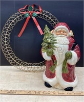 Santa Cookie Jar (14.5"H) & Metal Wreath (18"