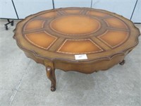 FRENCH PROVINCIAL COFFEE TABLE W/ LEATHER INSETS