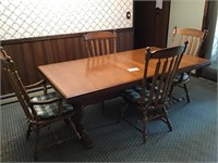 WOOD DINNING TABLE, 4 CHAIRS 42X76 AS PICTURED