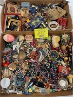 2 FLATS OF COSTUME JEWELRY, SMALL COLLECTIBLES