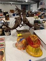 LARGE METAL ROOSTER FIGURE SIGNED CH, NOVELTY