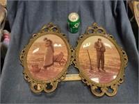 Pair of Oval Convex Framed Vintage Pictures