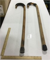 2 wooden walking canes-33.5 in tall