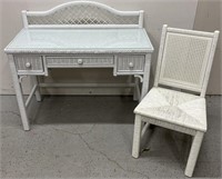 Lexington White Wicker Vanity Desk & Chair