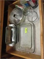 Casserole dishes and misc in drawer