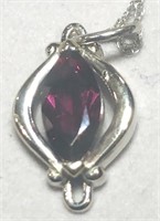 14KT WHITE GOLD GARNET PENDANT WITH 16 INCH