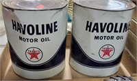 2 TEXACO HAVOLINE MOTOR OIL CANS