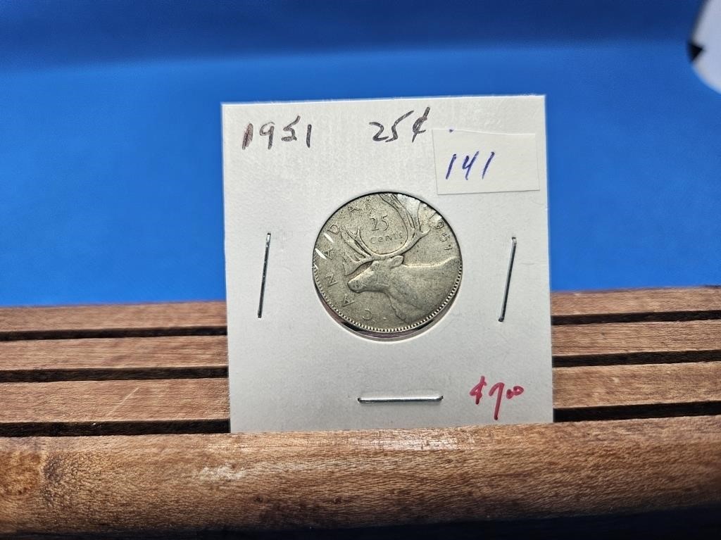 1-1951 SILVER 25 CENT COIN