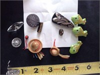 Assortment of buttons including wood hat