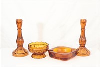 4 Pcs. Vintage Amber Glass- Indiana Glass Co.+