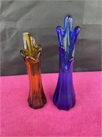MCM  Pair of five finger swung vases, blue 9.75","