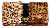 Be & D Stenciled Rabbit Fur & Leather Clutch