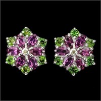 Natural Rhodolite, Chrome Diopside, & Sapphire Ear