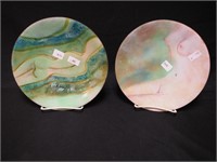 Two 8" copper plates with enameled tops in