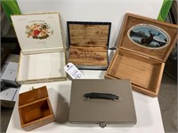 Vintage cigar boxes, recipe card holder and m
