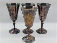 (4) Heavy Silver Plate over Brass 7in Goblets