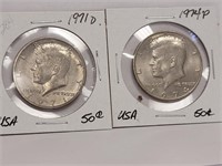 US KENNEDY 50¢ PIECES - 1971D & 1974P