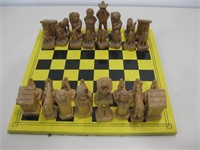 17.5"x 17.5" Large Wood Carved Chess Game See Info