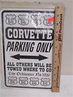 Metal Corvette parking only sign