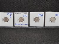 Lot of 4 Mercury Dimes: 1941 D & 3- 1943