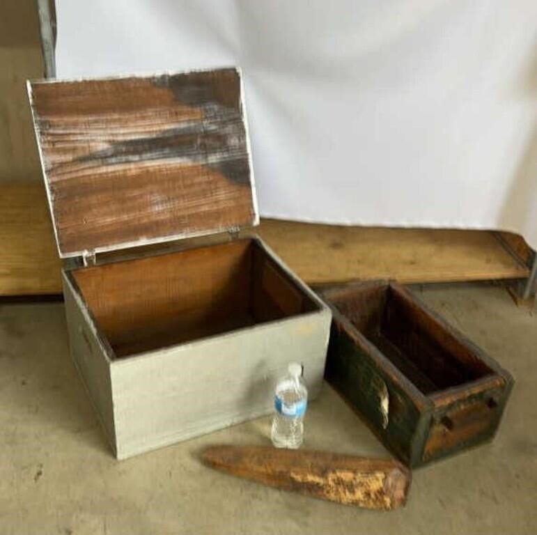 Primitive Wooden Wedge, Chest & Box with handle