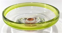Signed Art Deco Lime & Ruby Glass Bowl