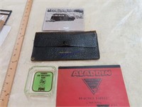 ANTIQUE LEATHER WALLET, ASHTRAY AND MISC