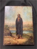 Oil on Wood Religious Art Scene.