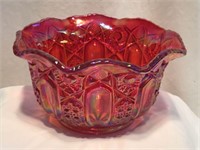 LE Smith "Heritage Sunburst “ Cranberry Glass Bowl