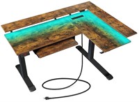 Rolanstar L Shaped Standing Desk with LED Light an