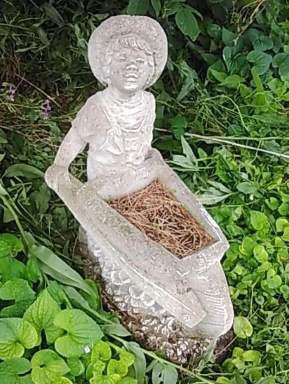 Boy & Wheel Barrow Statue